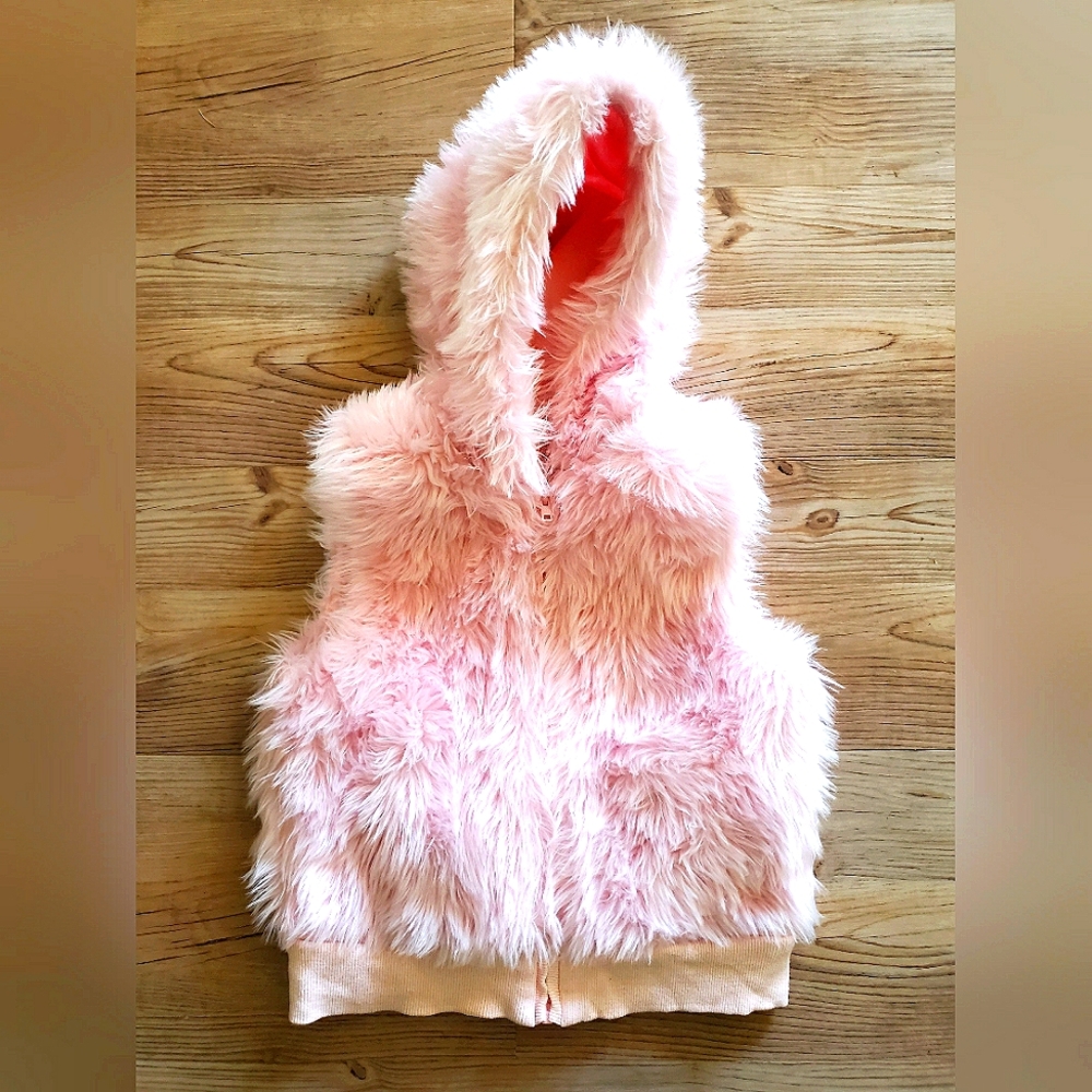 💖❄ Winter Must Have Kids!🤍 Pink Faux Fur Hooded Bomber Zip Vest💕
